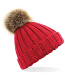 Fur pop pom chunky beanie