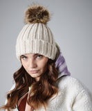 Fur pop pom chunky beanie