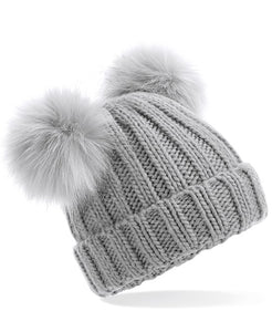 Infant/junior faux fur double pom pom beanie