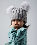 Infant/junior faux fur double pom pom beanie